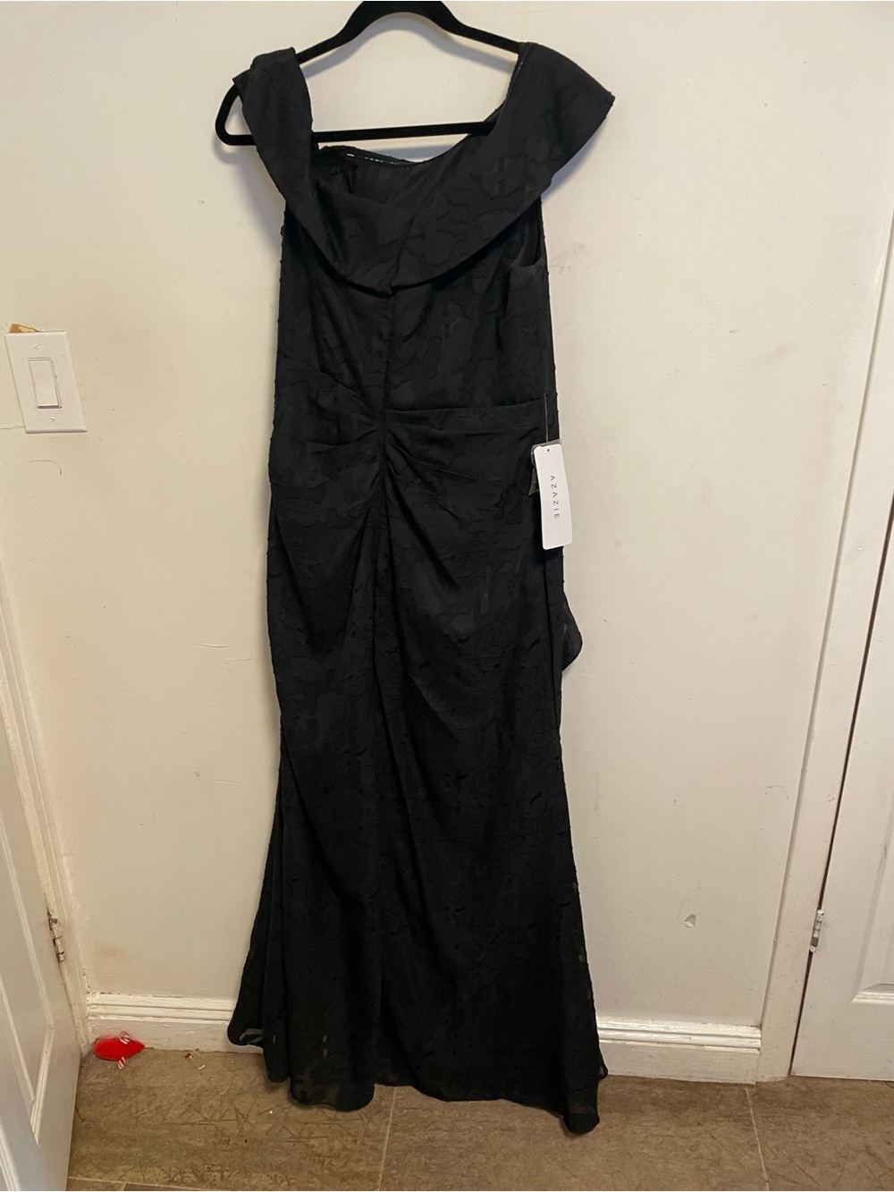 Azazie Black Off-Shoulder Ruffled Maxi Gown - Picture 2 of 5
